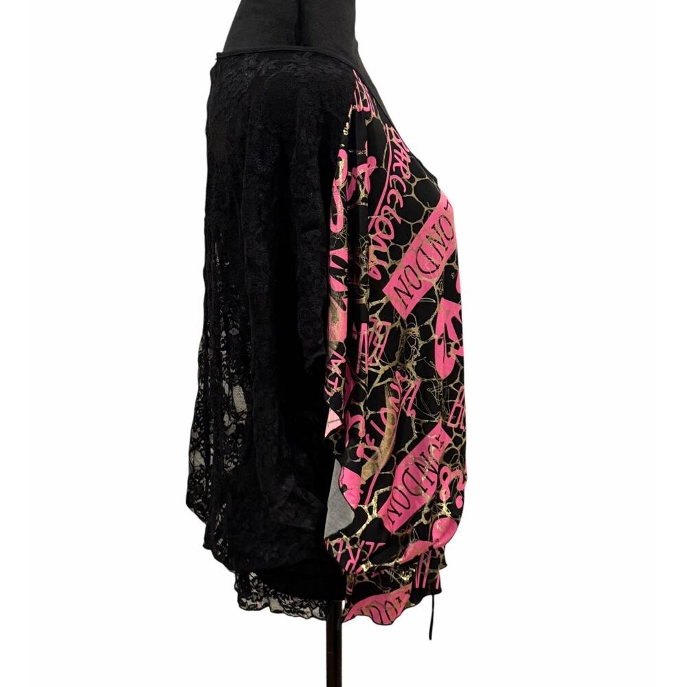 Caren Sport Black Pink Gold Bubble Hem Top Women’s 2X City Graphics Lace Y2K - Picture 7 of 16